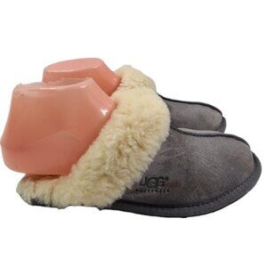 UGG Women's Gray White Scuffette II 5661 Suede Fur Slip-On Winter Slipper Size 5